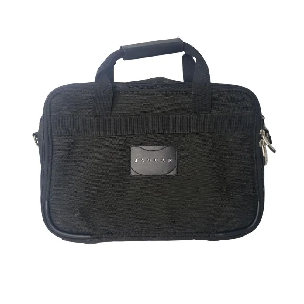 Jaguar Laptop Bag Briefcase Black Nylon Organizer Padded Compartment Zip Handles
